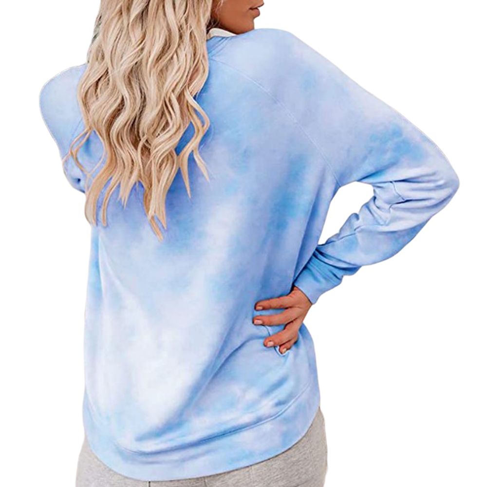 Women Long Sleeve Top, Tie-dye Printing Classic Round Neck Spring Clothing Pullover