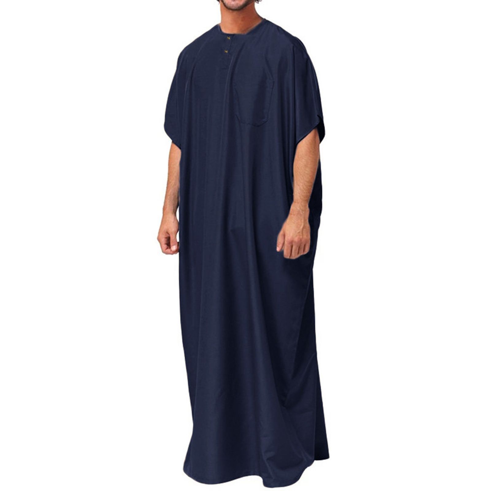 V-neck Short Sleeve Men Robe Simple Solid Color Smooth Loose Robe Traditional Clothing