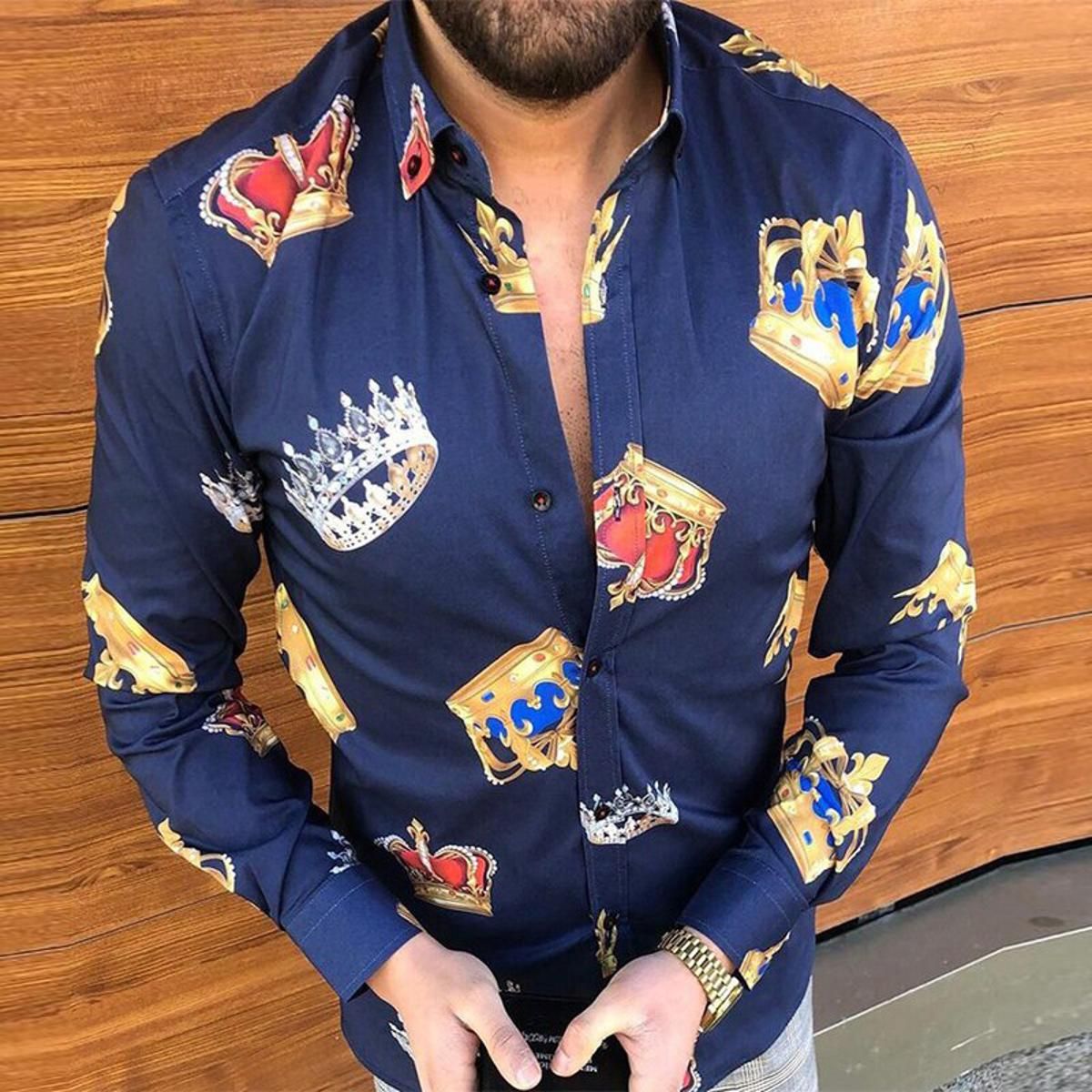 Fashion Business Button Up Shirt Men Black Long Sleeve Shirt Goth Brand Street Vacation Print Casual Shirts Male Luxury Camisa