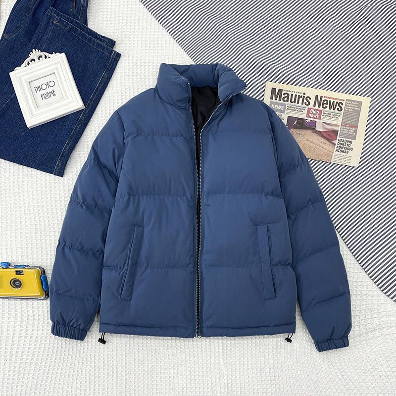 Men Thicken Warm Jackets Streetwear Hop All-match Stand Collar Thick Parka Fashion Casual Winter Blue Bubble Coat