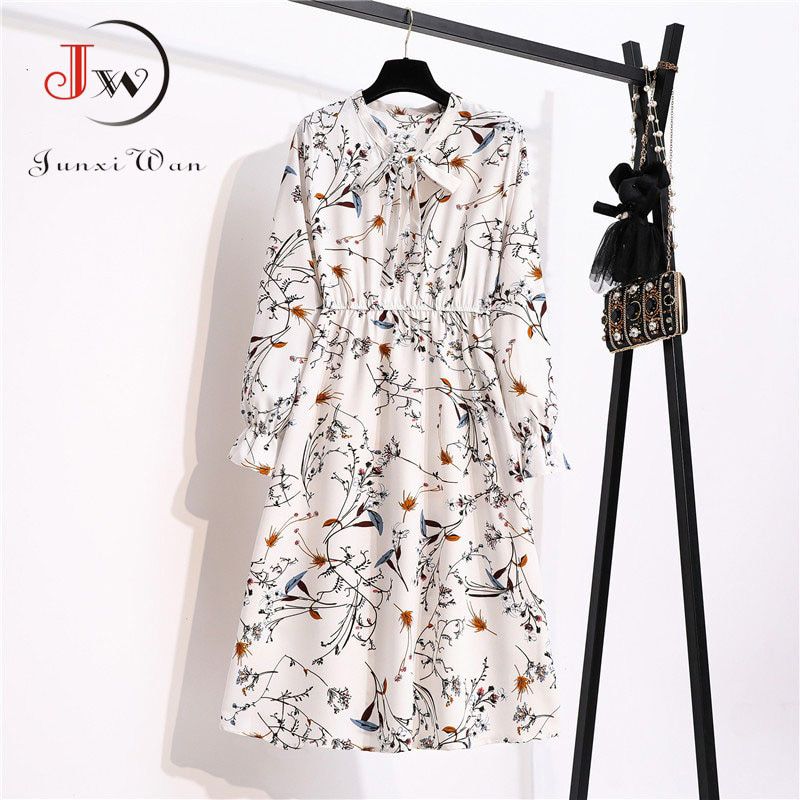 Women Casual Spring Autumn Dress Korean Style Vintage Floral Printed Shirt Dress Long Sleeve Elegant Midi Summer Vestidos