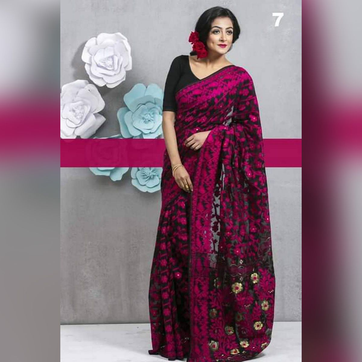 Fashionable Muslin Cotton Pure Reshom Jamdani Saree With Blouse Piece For Women