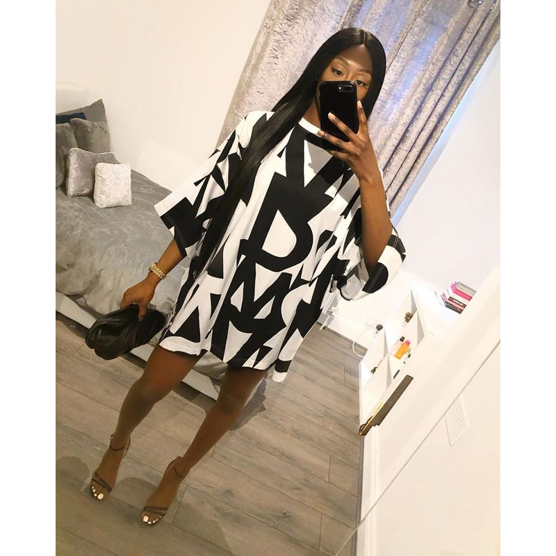 ChocoMist Dresses Casual Loose Letter Print Midi Dress HT6028