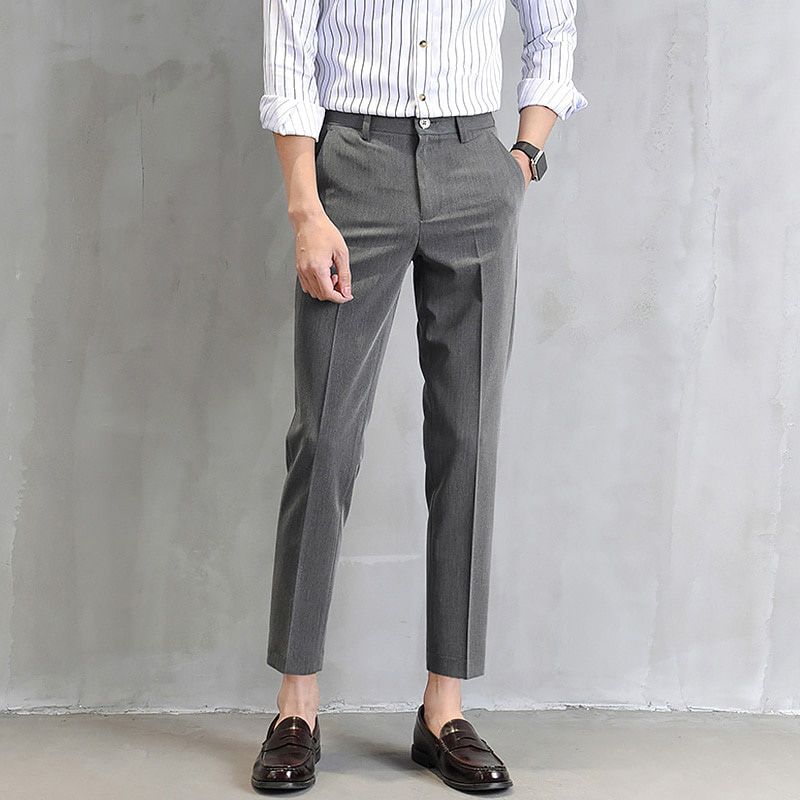 New Casual Business Male Pants Men's Suit Pants Solid Color Slim Cropped Trousers Quality Men's Classic Groom Wedding Pants 2021