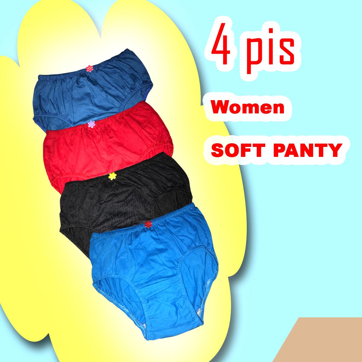 4 pieces Multicolor panty womens wear under pant cotton panty comfortable pantie Soft panties