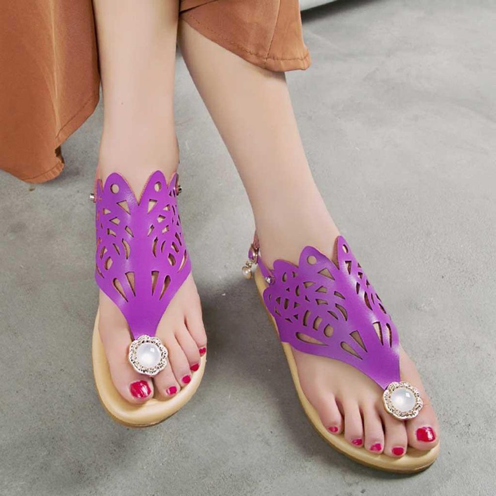 Korean Style Women Sandals Bohemian Shoes Female Summer Flat Casual Roman Shoes Pearl Hollow Beach Sandals Fashion Shoes Work female shoes women shoes