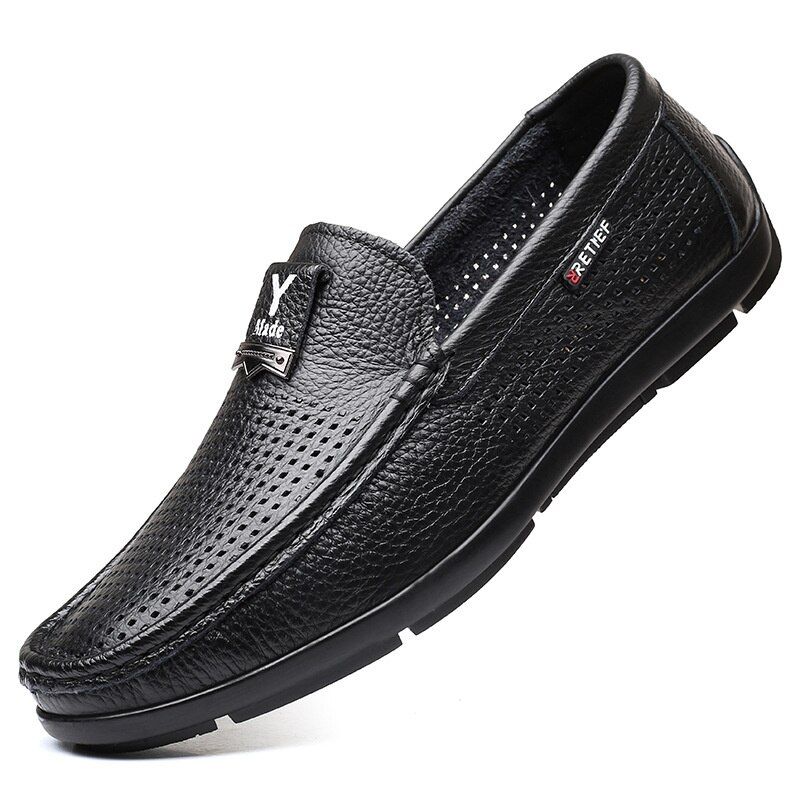 Spring Summer Hollow Out New  Leather Men's Casual Shoes ng Covered Men Pea Light Soft Flat Slip On Breathable