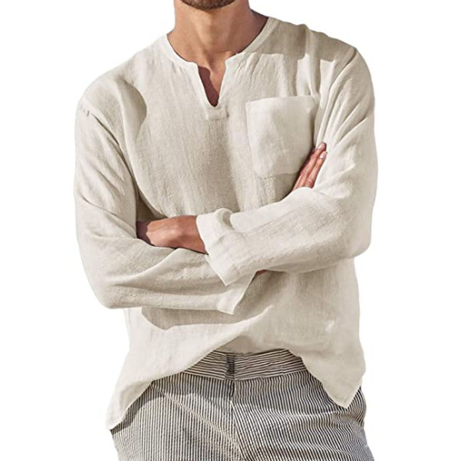 Men Top Long Sleeve Tament Pure Color Shirt