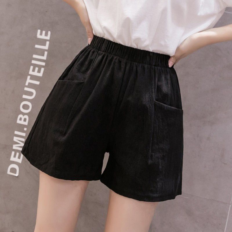 8 Colors Plus Size Cotton Wide Leg A-line Shorts for Girls Elasticated Waist Loose Hot Cropped Shorts with Pockets
