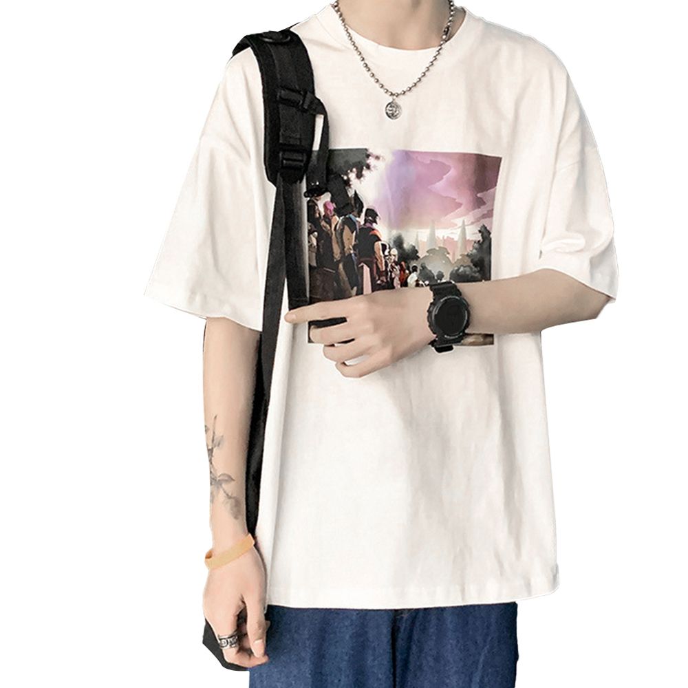 Fashion Men Half Sleeve Round Neck Breathable T-shirt Tee Top Loose Fit Blouse