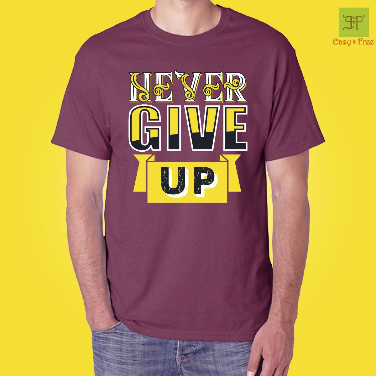 Never Give Up Permanent Graphic Cotton T-shirt for Men