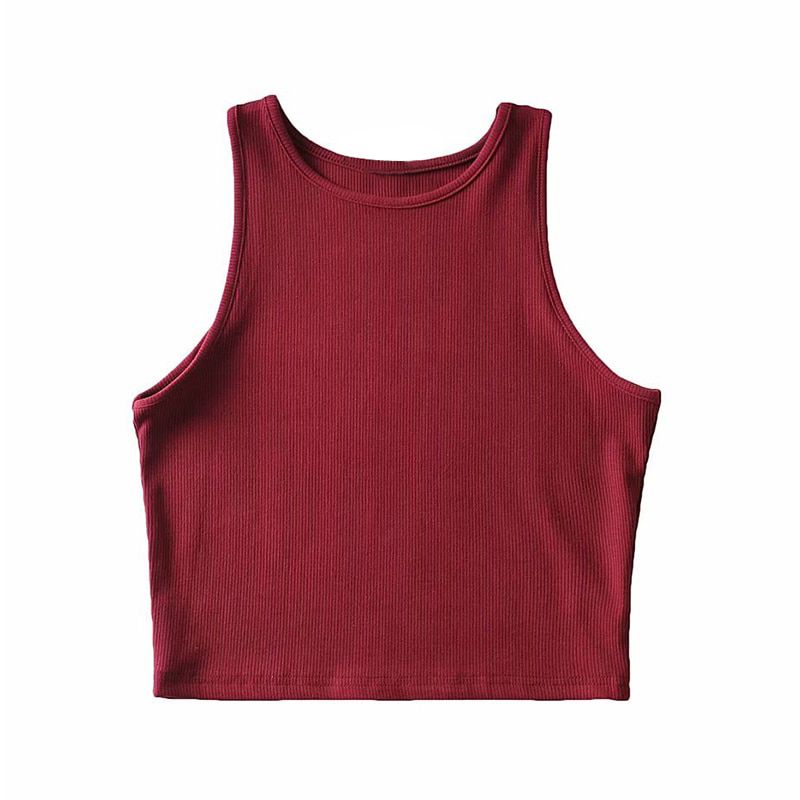 Aachoae Lady Solid Tank Tops Summer O Neck Knitted Tank Women Sheath Casual Cropped Tops Sleeveless Vest Jumper Ropa Mujer S-M