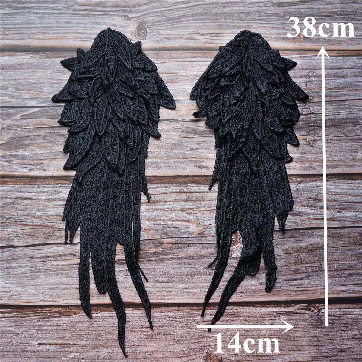 【BestGO】2PCS Black White Feather Wings Fabric Embroidery Gown Appliques Collar Sew On Patches For Wedding Decoration Dress DIY