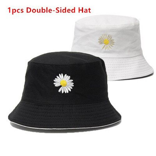 Pcs Daisies Bucket Hat Women Men Cotton Fashion Boy Cap Girls Double-Sided daisy Bob Sun Femme Floral Panama Hat