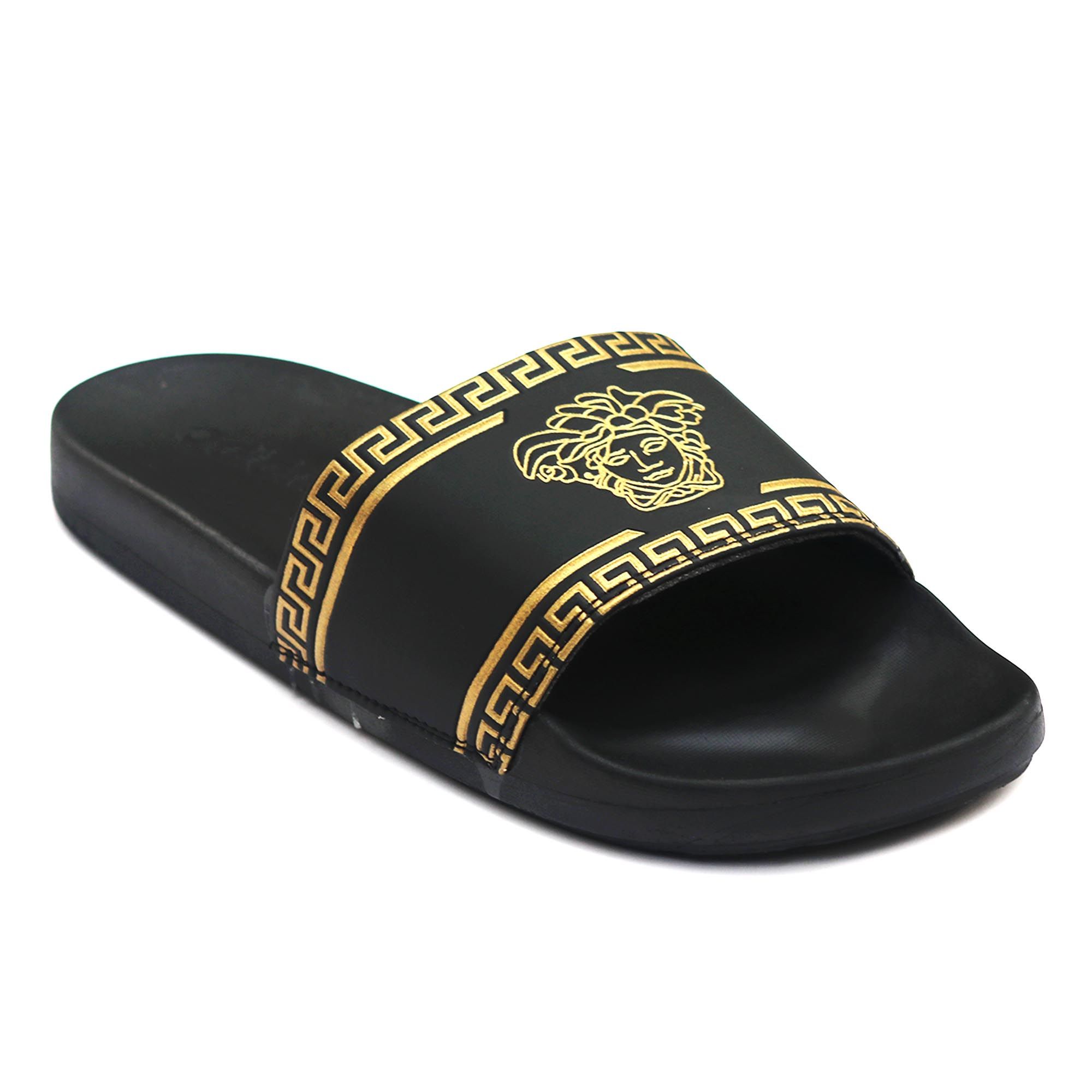 Eid Collection  Slides For Man Addidas Lion Head Designed Golden Slides Slipper - Slides For Men