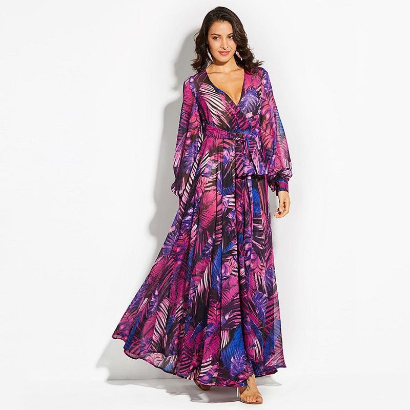 Vestido Floral Print Boho Maxi Dress Lady Bohemian Autumn Long Dress Women Beach Dresses Female Robes party dresses