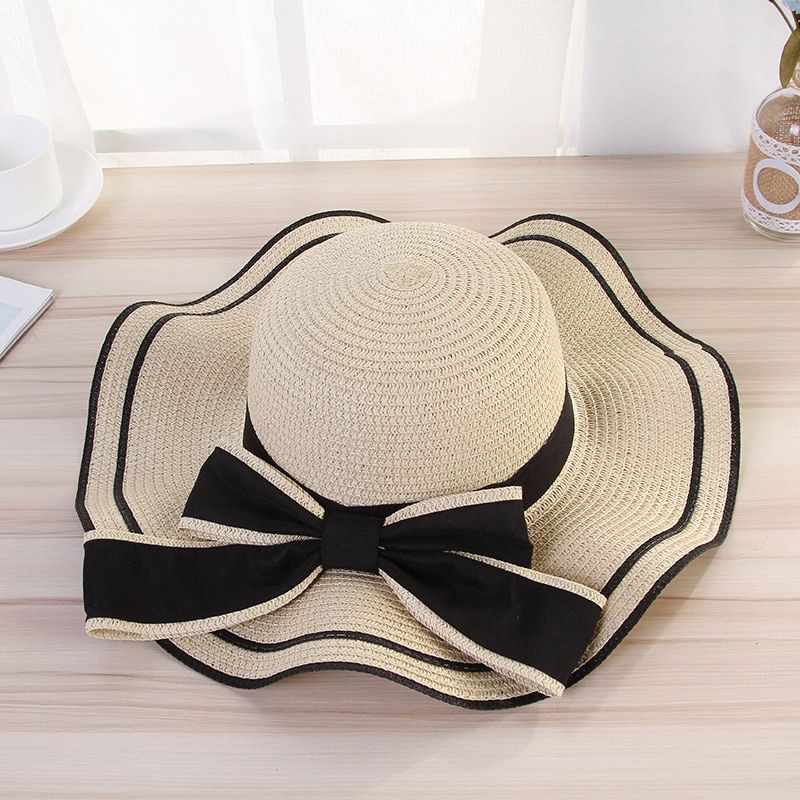 YOYOCORN Woman Panama Summer Ruffled Hat Lady Handmade Hat Straw Hat Sun Hat Big Sun cap Tourism spring and autumn