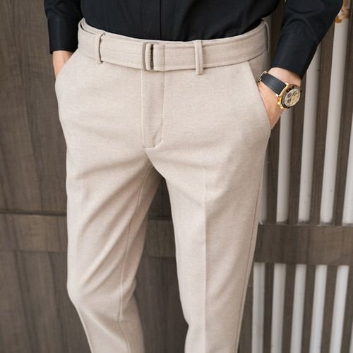 2021Autumn Winter Woolen Business Dress Pants Men Elastic Waist Streetwear Casual Trousers Formal Social Suit Pant Costume Homme