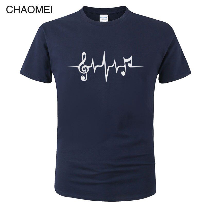 Music Pulse Heartbeat Notes Clef Frequency Wave Sound Festival T Shirt Men Summer Fashion Tops Cool Tee Cotton T-shirt Homme C89
