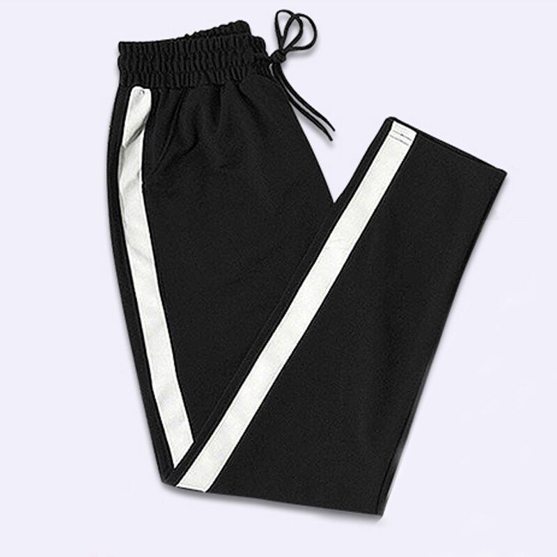 Contrast Panel Sweatpants Women Casual Harem Pants Loose Elastic Trousers Women Black Striped Side Sweat Pants Female