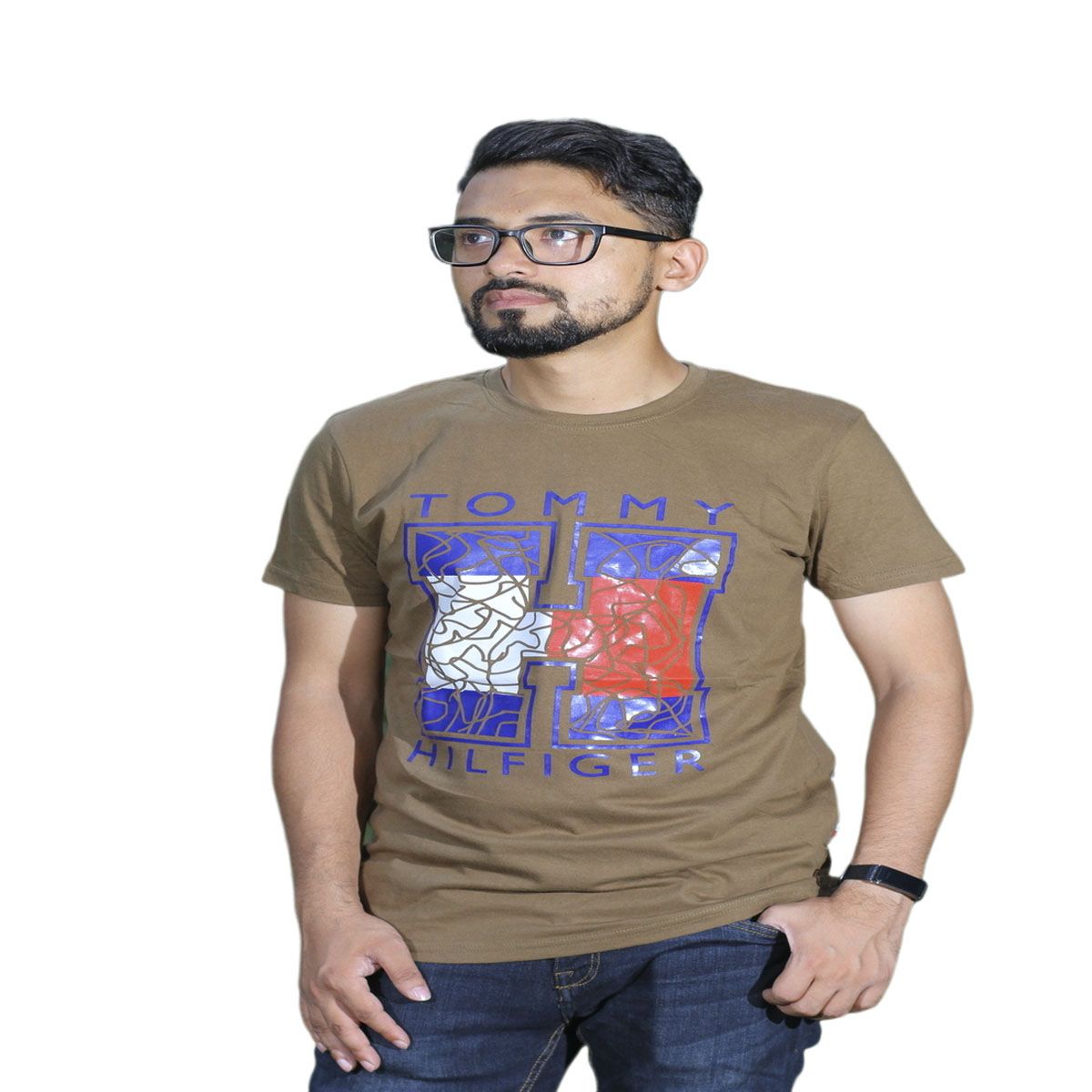 Olive Color Cotton Short Sleeve T-Shirt (TH) for Men
