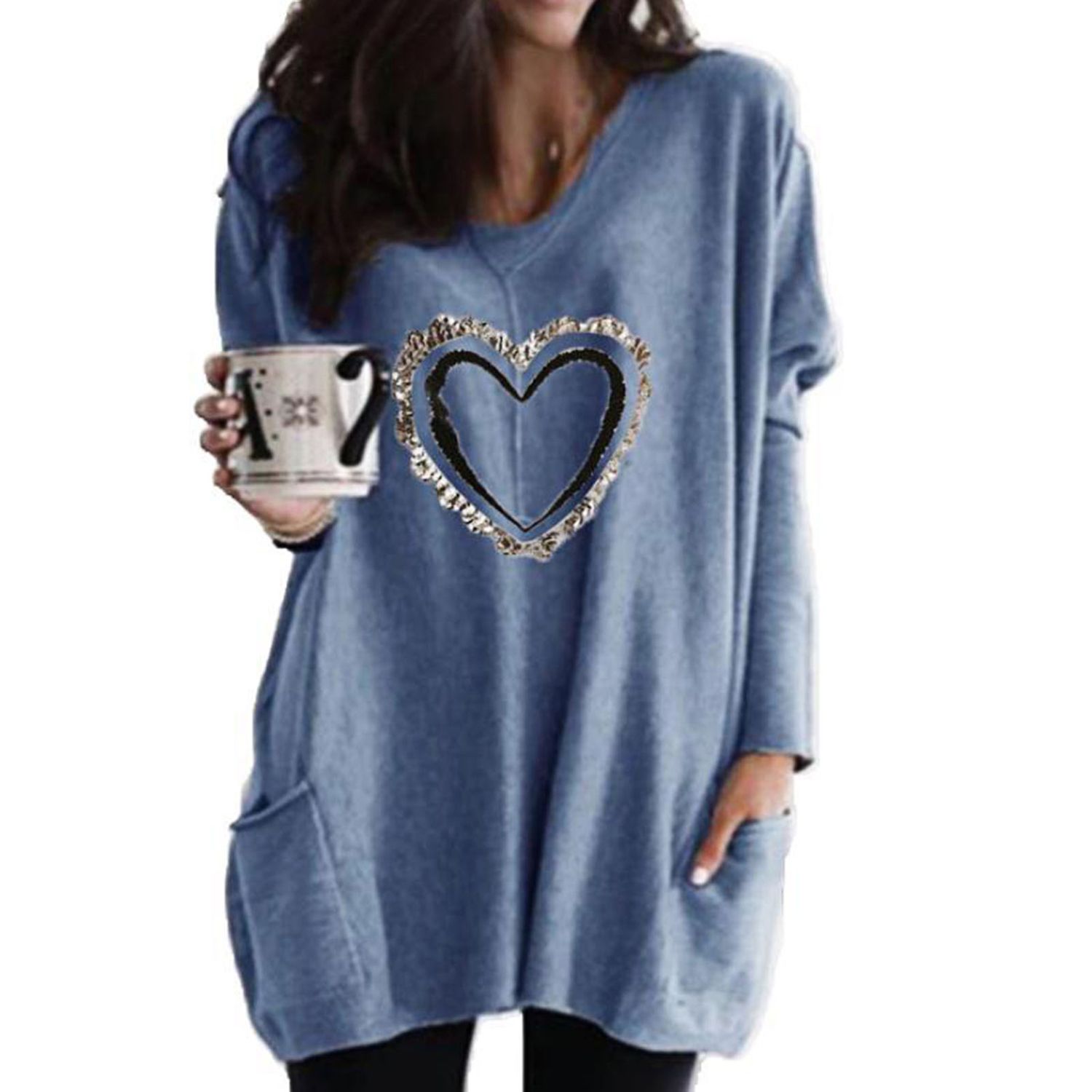 Women Blouse Soft Loose Hem Long Fall Shirt