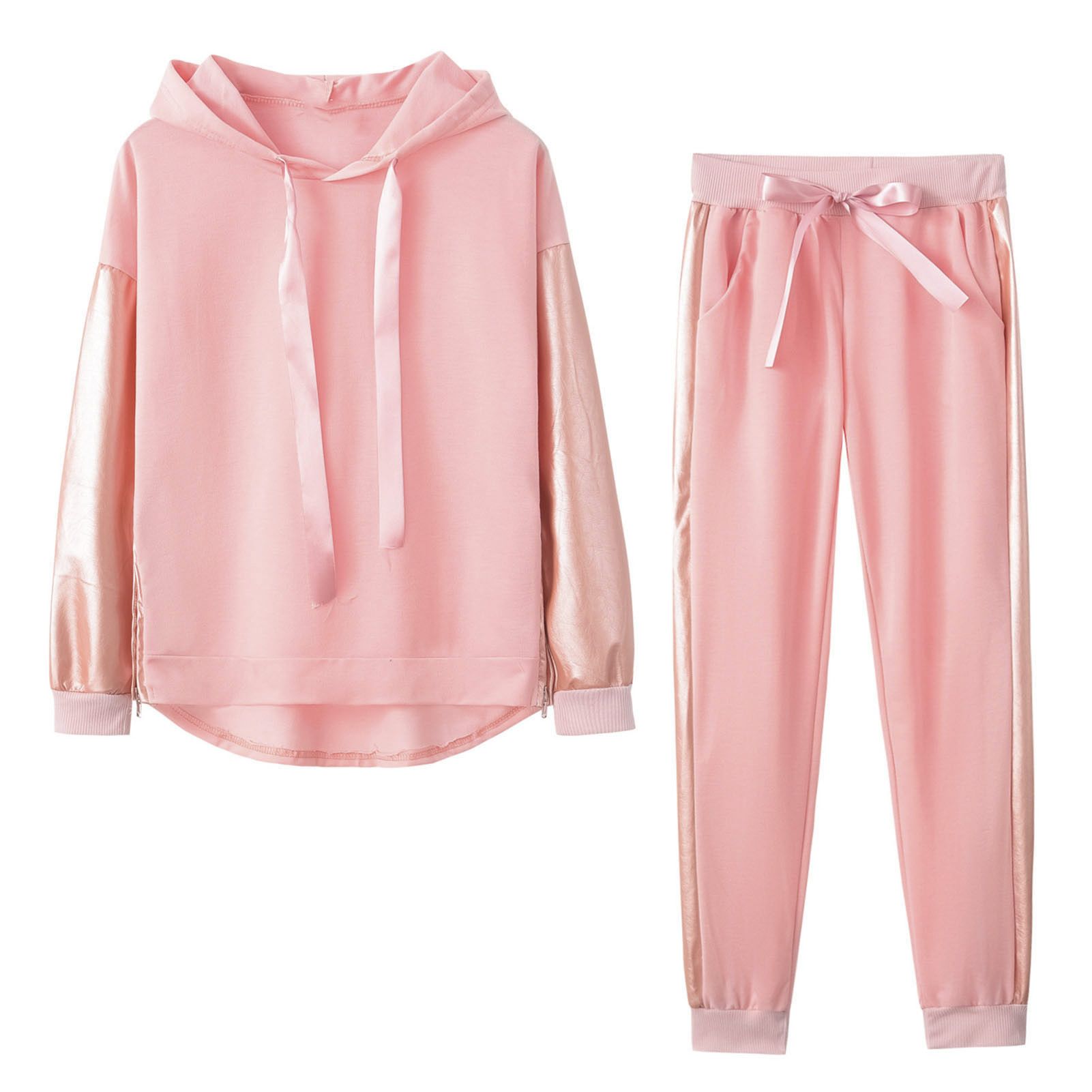 Hoodie Pants Set Long Sleeve Drawstring Pockets Sweatshirt Pants Set