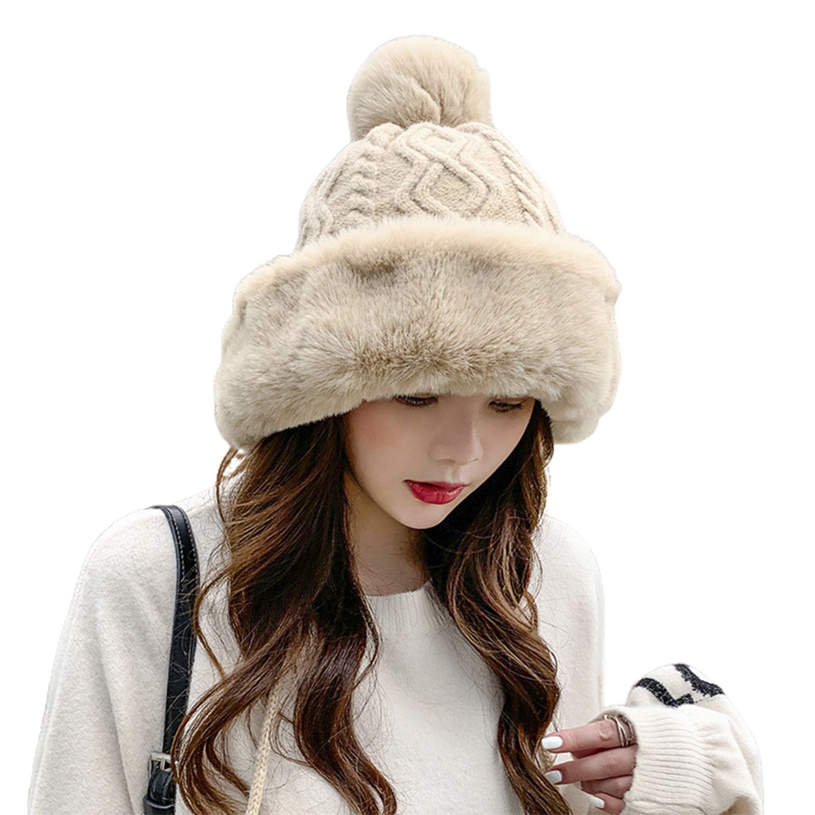 Earflap Cap Three Plush Balls Solid Color Knitting Hat