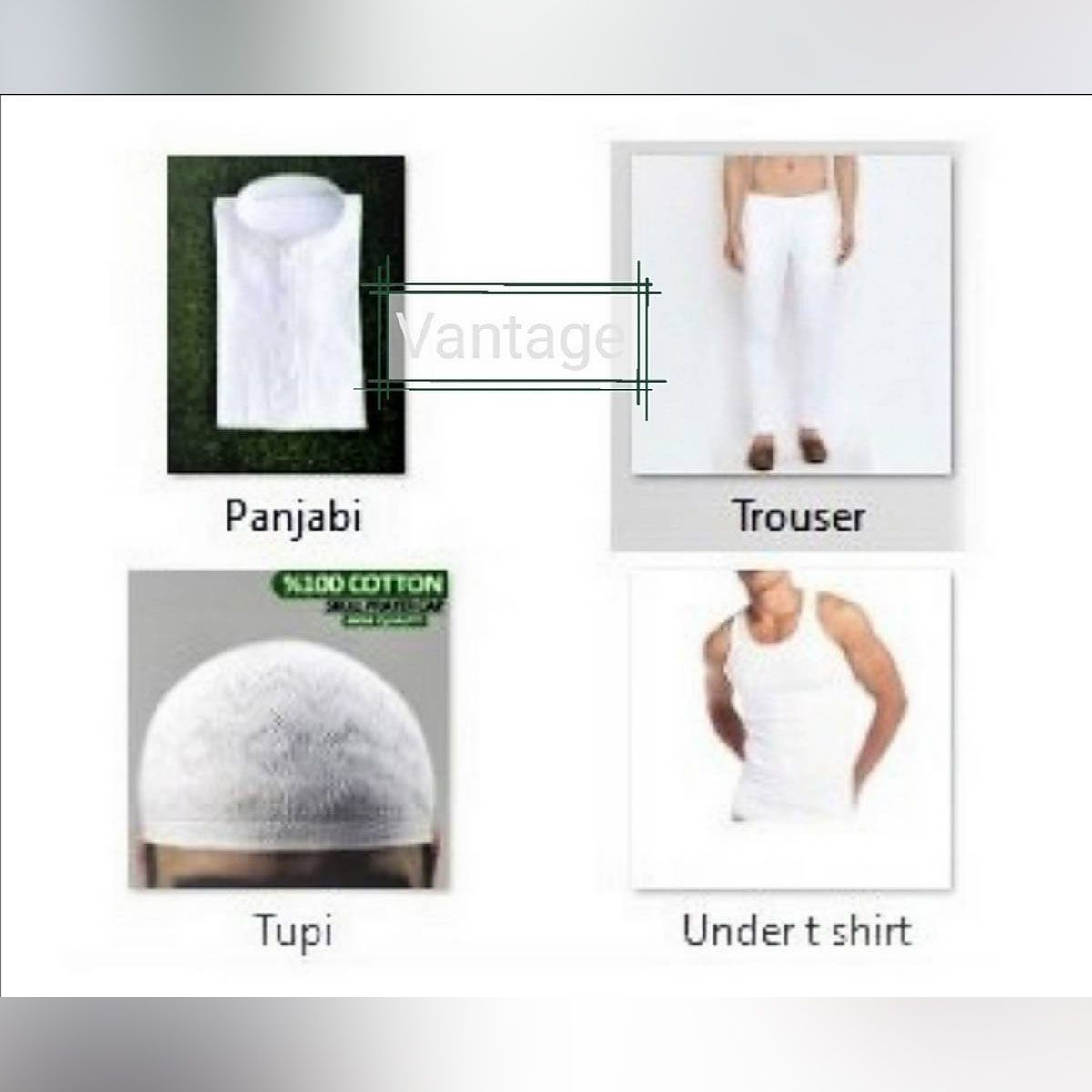 (panjabi, Tupi , Under t shirt,Trouser)Vantage White Cotton Semi Long Panjabi For Men