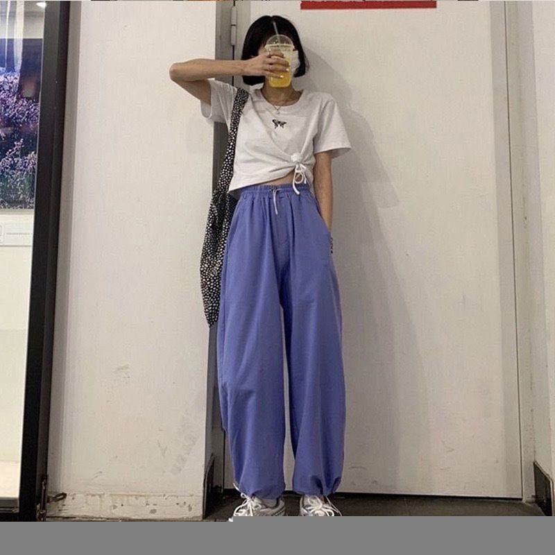 Man Women Pants Loose High-waist Drawstring Wide-leg Casual Sports Lantern Pants color