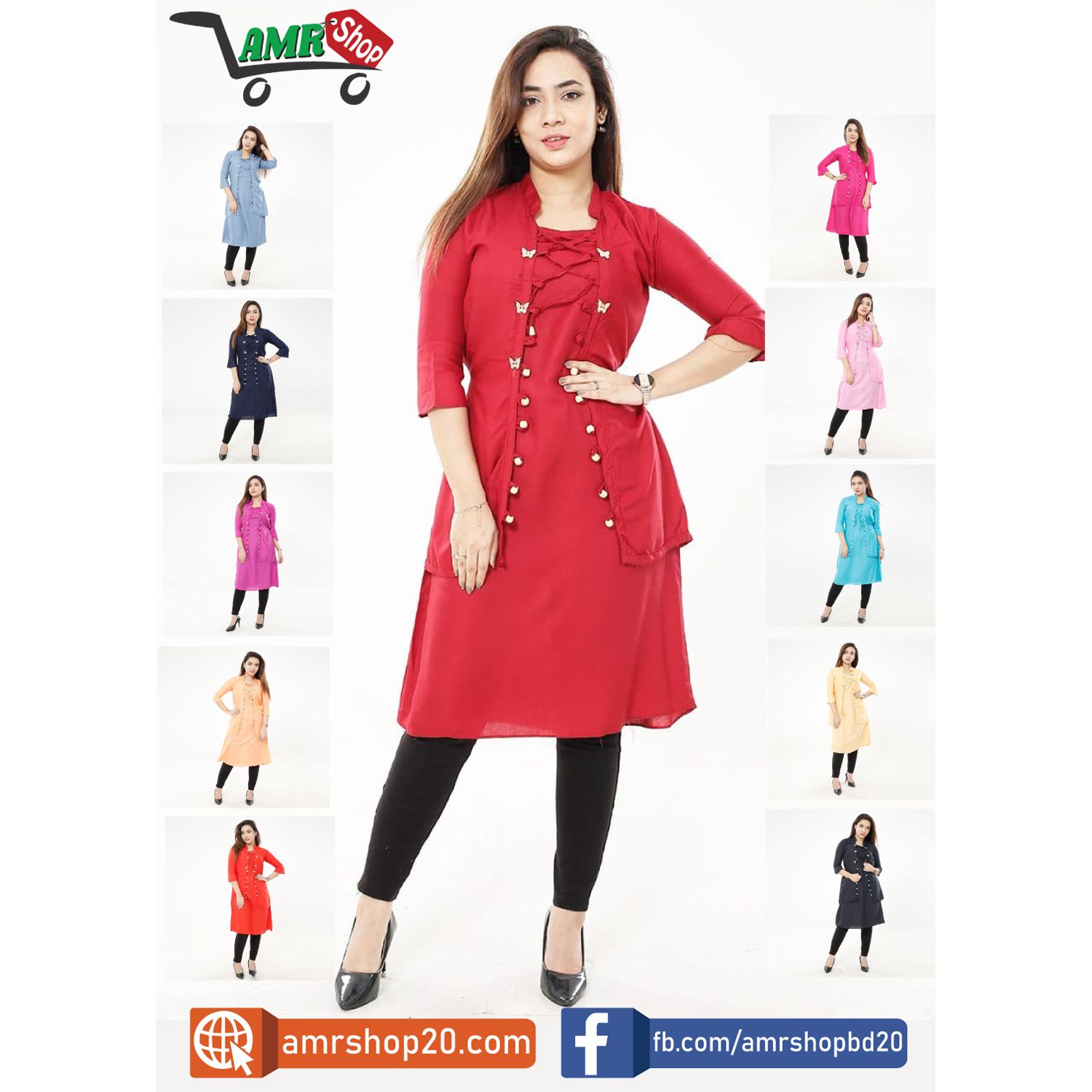 Projapoti Short Kurti Soft Cotton Fabric Red