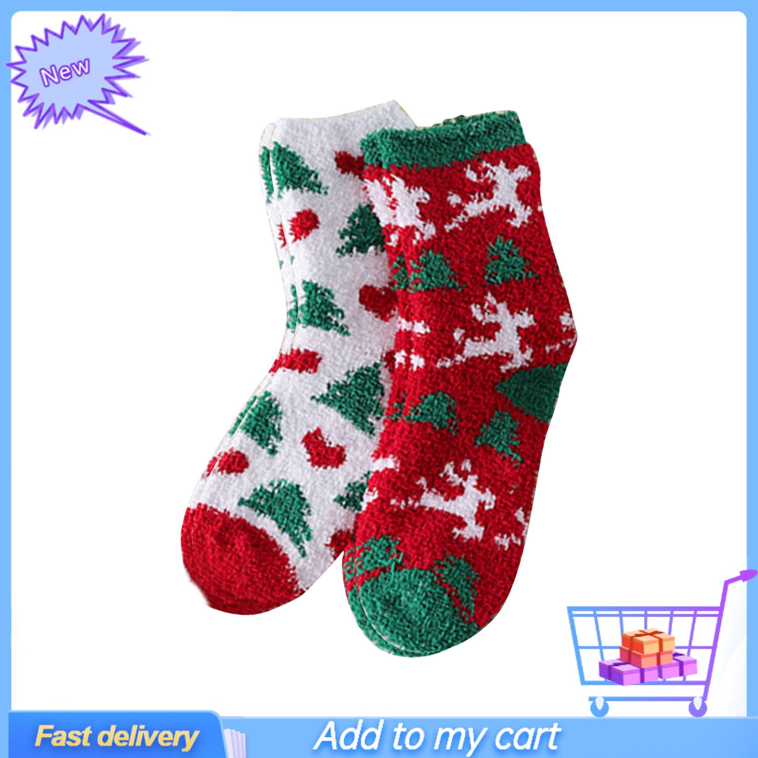 2Pairs/Box Furry Christmas Socks Fine Stitch Exquisite Christmas Wearing Winter Socks for Female