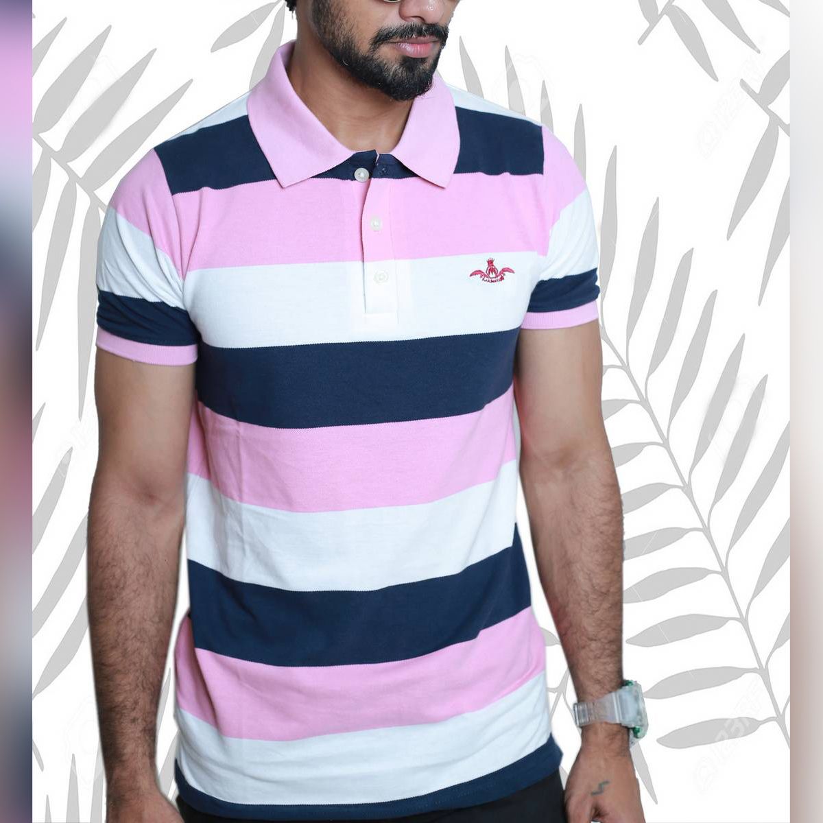 Masculine Light Pink Polo Stripe For Men