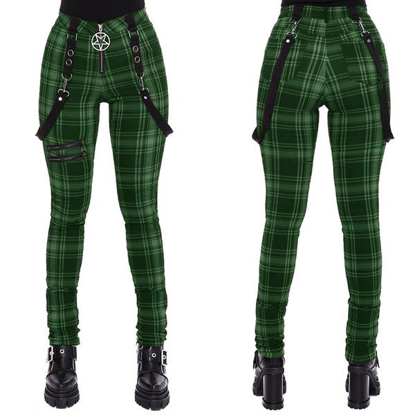 Women Plaid Pants High Waist Gothic Punk Pant Spring Summer Streetwear Woman Fashion Zipper Long Bottoms Pants Trousers