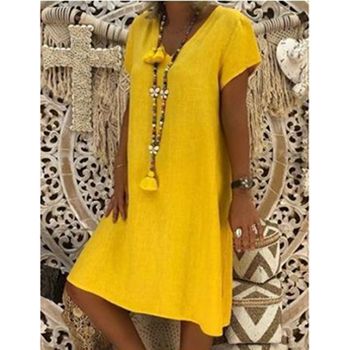 Women Cotton Short Sleeve Long T-Shirt Casual Dress