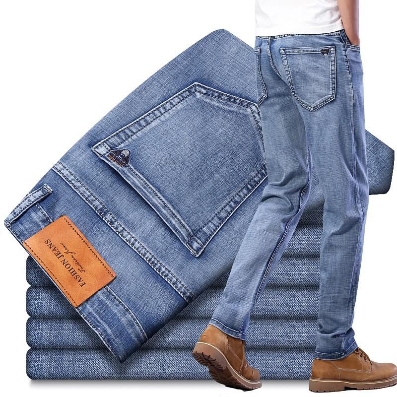 2022 Spring Summer Straight Men's Classic Grey Jeans Elastic Regular Fit Men's Stretch Thin Jeans Business Casual Classic Style