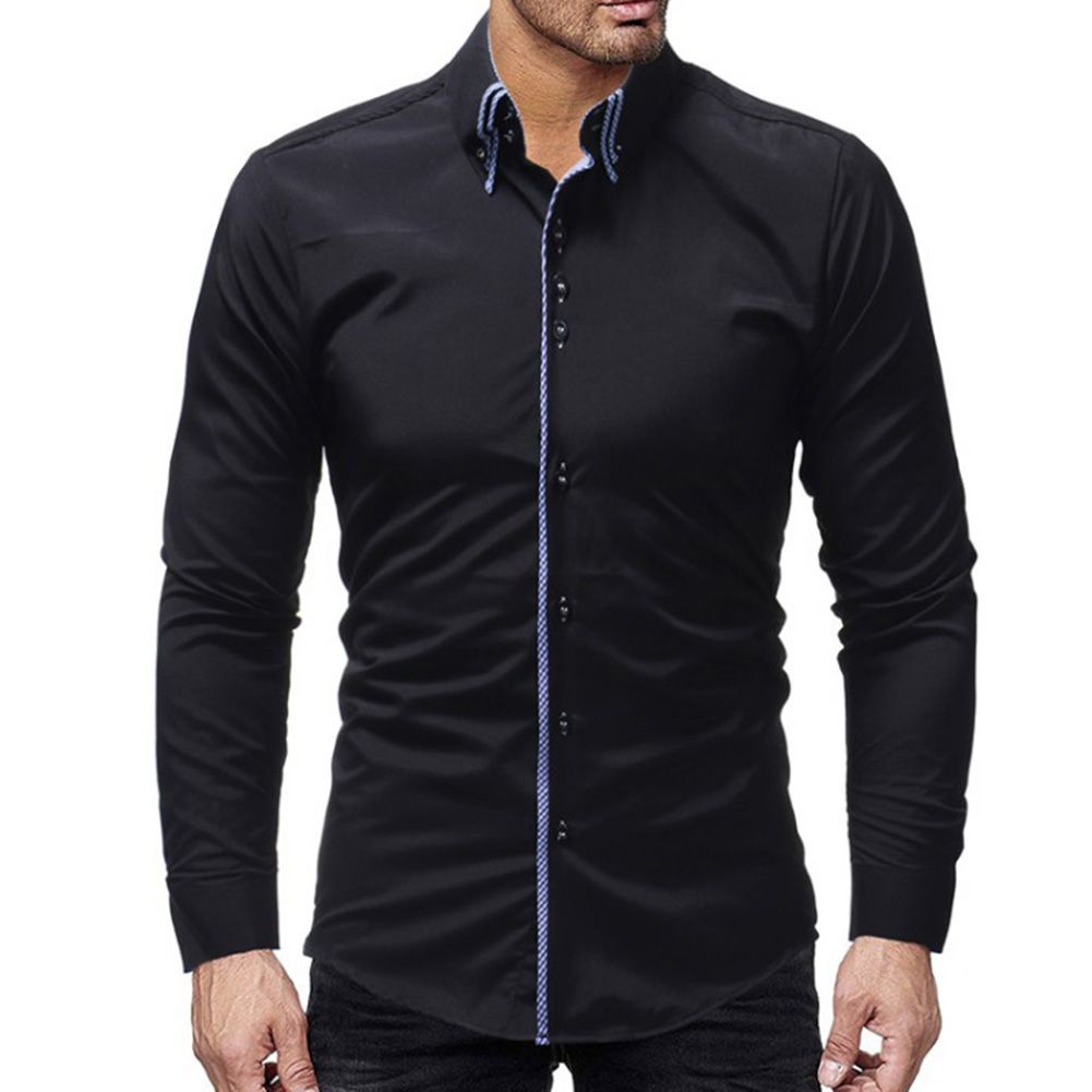 Men Solid Color Long Sleeve Turn Down Collar Buttons Cotton Slim Business Shirt