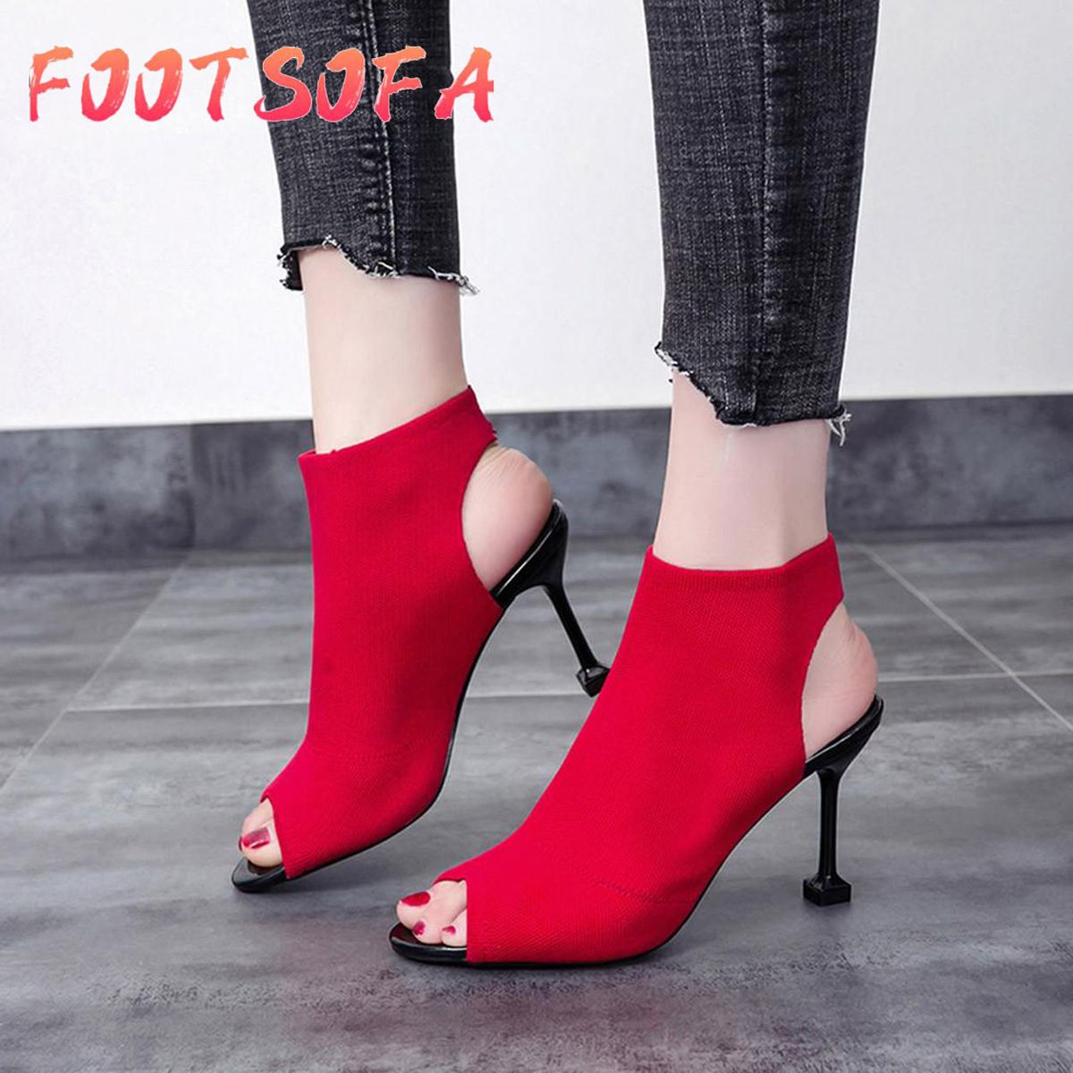 Nobodys Fool Women's Fish Mouth Open Toe Stiletto Shoes Stretch Knit High Heels an Shoes