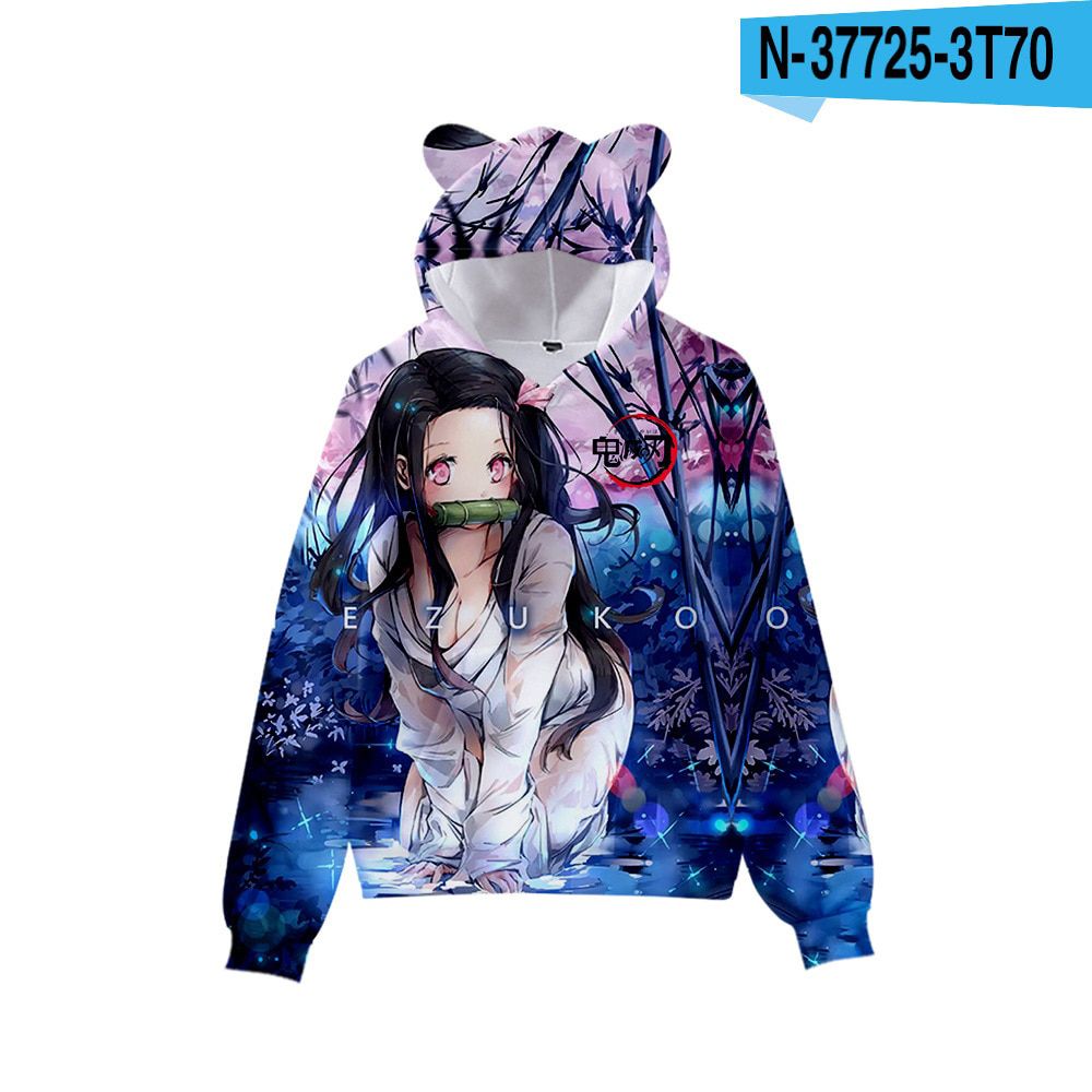 Kimetsu no Yaiba Autumn  ears Hoodies Boys/Girls  Cute Hoodie Sweatshirts  Pullover 3D Print Comic Demon Slayer Hooded