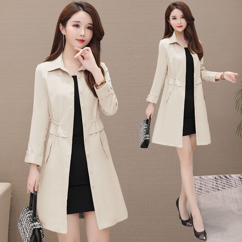 Women's Jacket Spring Autumn New Hooded Casual Windbreaker Female Thin Coat Mid-length All-match Plus Size Loose Outerwear