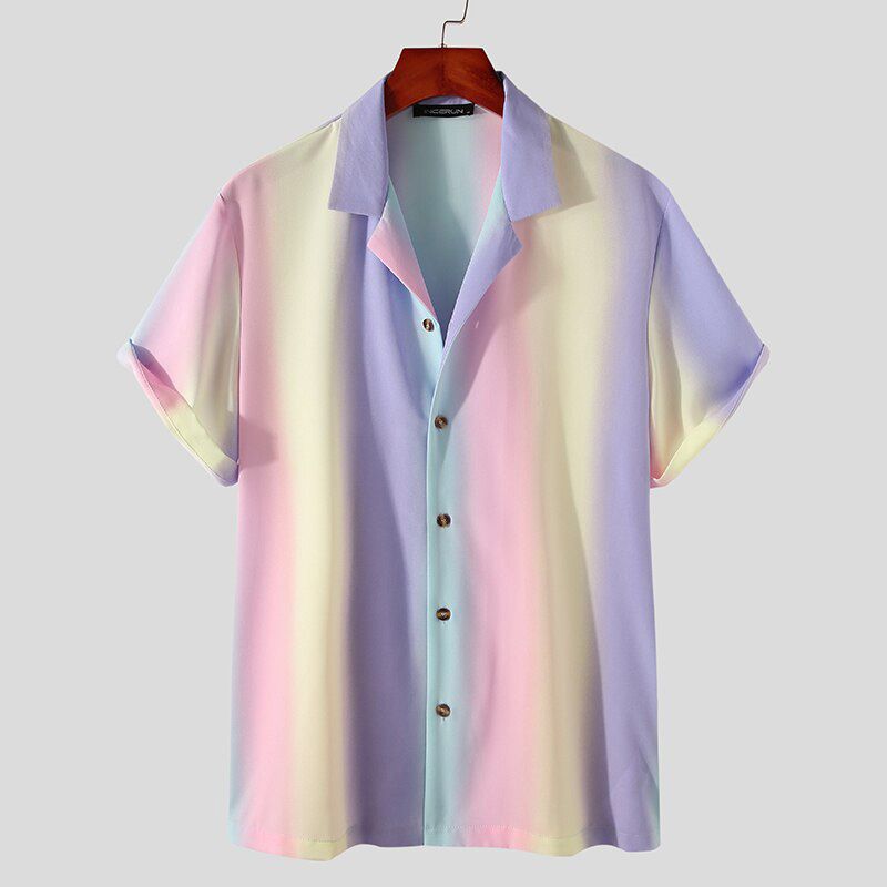 Summer Men Hawaiian Shirt Turn Down Collar Short Sleeve Casual Camisas Hombre Streetwear 2021 Fashion Tie Dye Tops INCERUN S-5XL