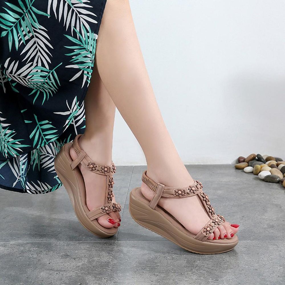 Summer news pruducts sandals women wedge sandalsBohemia WomenLadiesCrystal Wedges Sandals Beach Flops Flip Casual Shoes