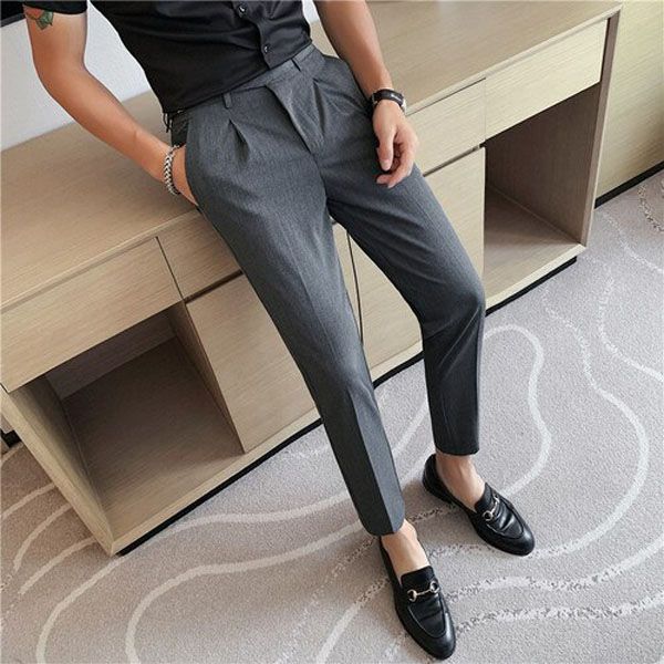 High Quality Men's Suit Pants British Business Suit Pants Casual Office Wedding Trousers Slim Fashion Streetwear Men's Clothing