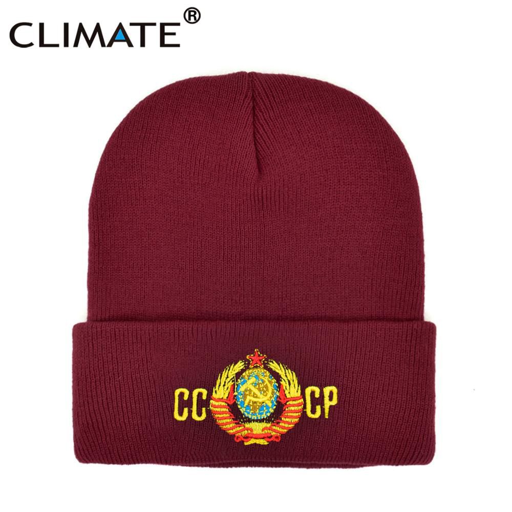 CLIMATE Men's Winter Hat CCCP Beanie Hat Russia Soviet Union Hat Communist Party Black Women Warm Knit Beanie Hat for Men Women