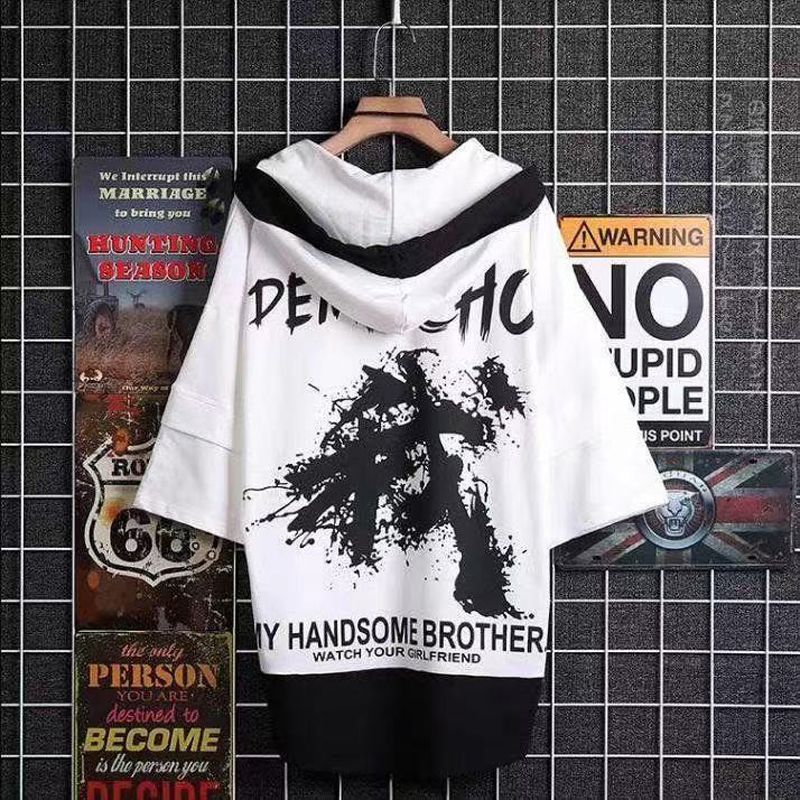 2022 Men T-shirt Korean Hooded T-shirt Fashion Harajuku Short Sleeve Top Graphic T Shirts Mens Summer Print Men Clothing