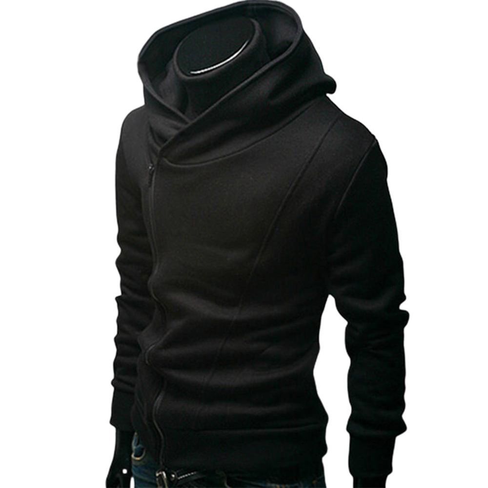 Sweatshirts Men Stylish Solid Color Long Sleeve Diagonal Zipper Cotton Sports Hoodie Coat