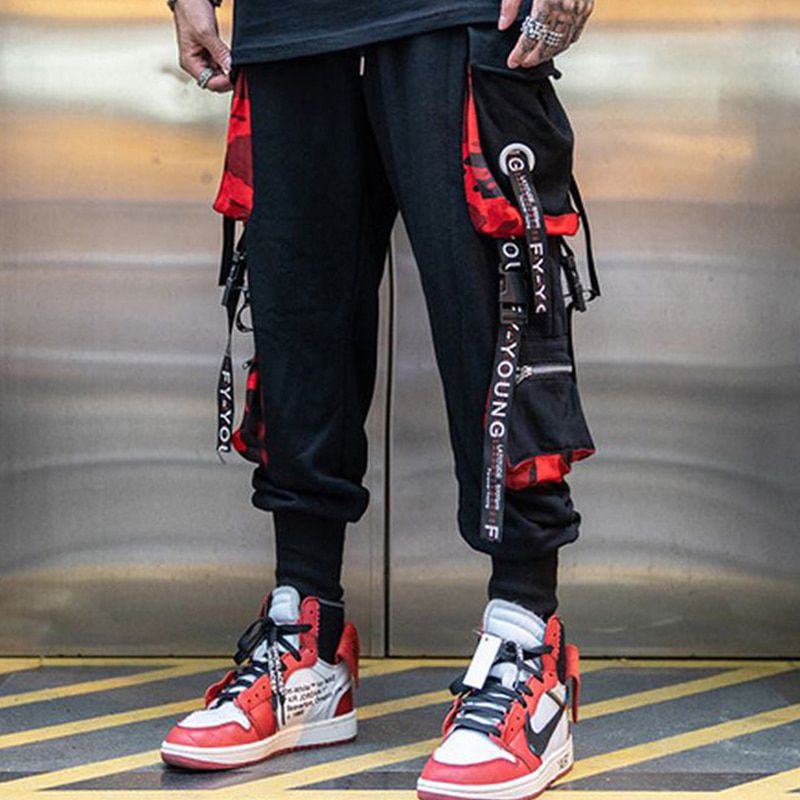 Techwear Pants-hop Jogger Men's Black Harem Overalls Multi-pocket Ribbon Men's Sports Pants Streetwear Men's Casual Pants