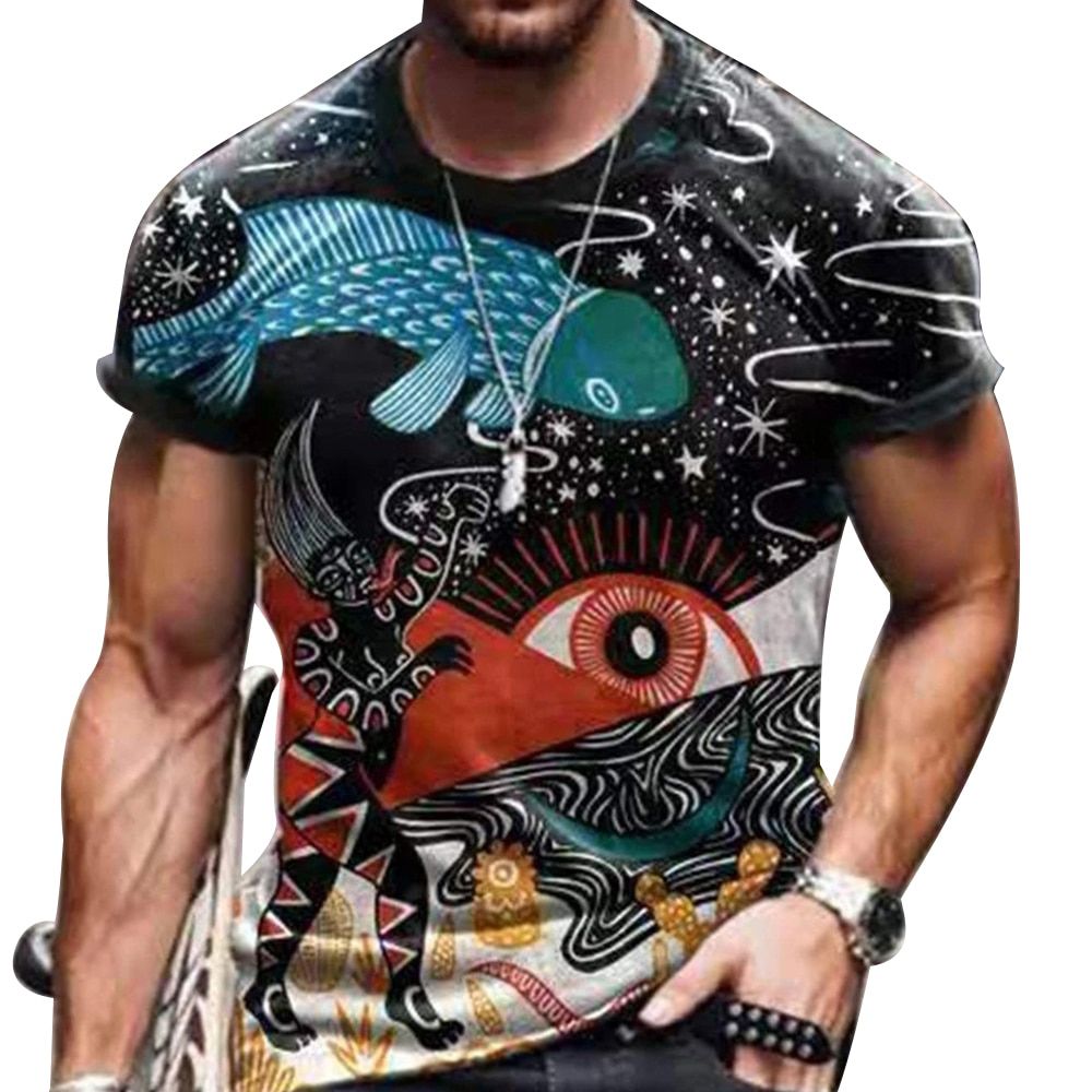 SHUJIN Men's Vintage Oversized Short Sleeve T Shirts 2021 Summer Harajuku Ethnic Style 3D Print O Collared Graphic T-Shirt