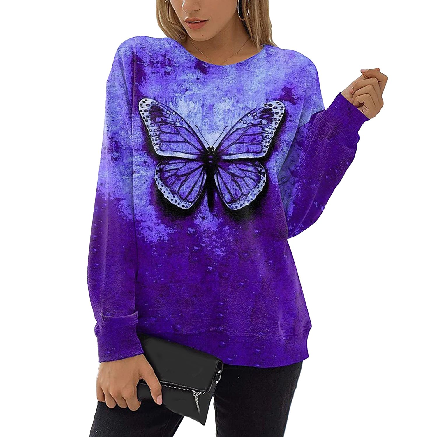 Spring Blouse Butterfly Print Creative Lady Shirt