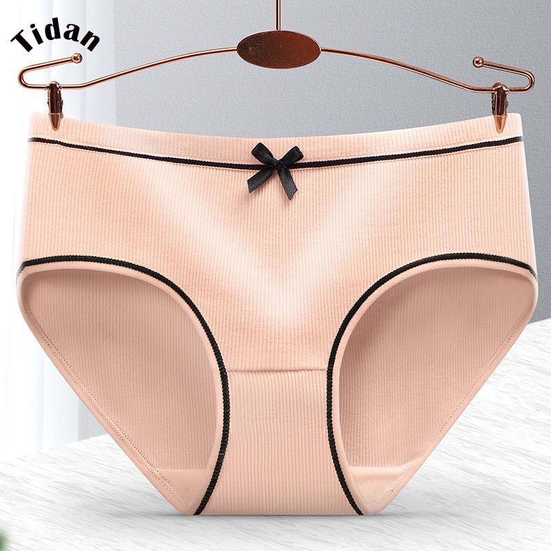 M-XXL Plus Size Women Plain Color Bow Knot Mid-Waist Panties Cute Girly Style Soft Elastic Briefs Antibacterial Underwear